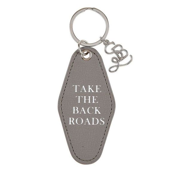 Take The Back Roads Leather Style Motel Key Tag | Silver Accent Novelty Keychain - Picture 1 of 1